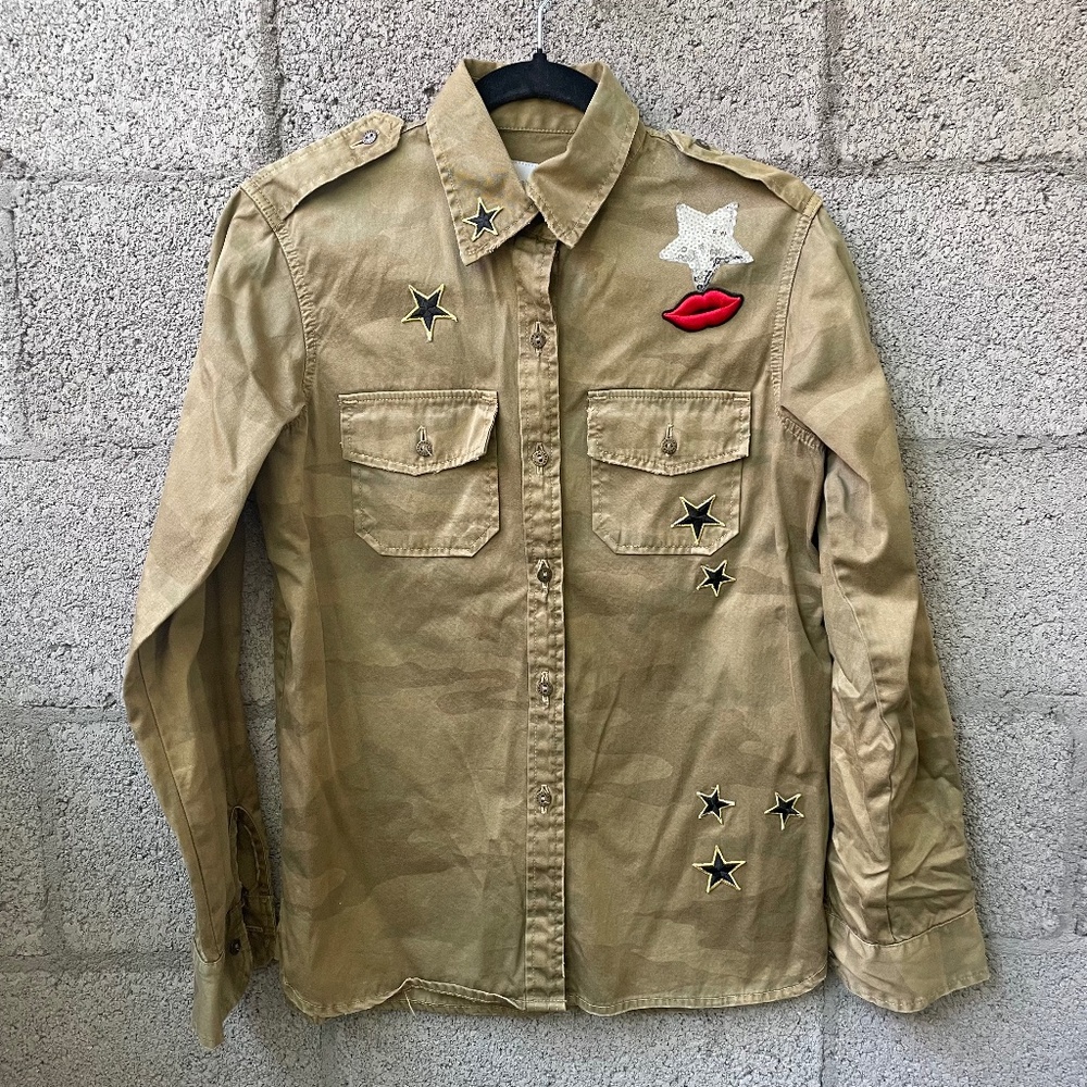 Current / Elliot Military-Inspired Button-Down Top • Camo Shirt Jacket • Size 0